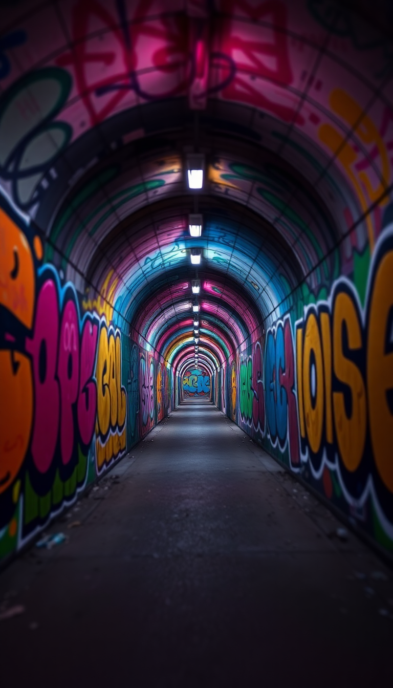 Graffiti Tunnel Perspective Vanishing Point Photorealistic Wallpaper