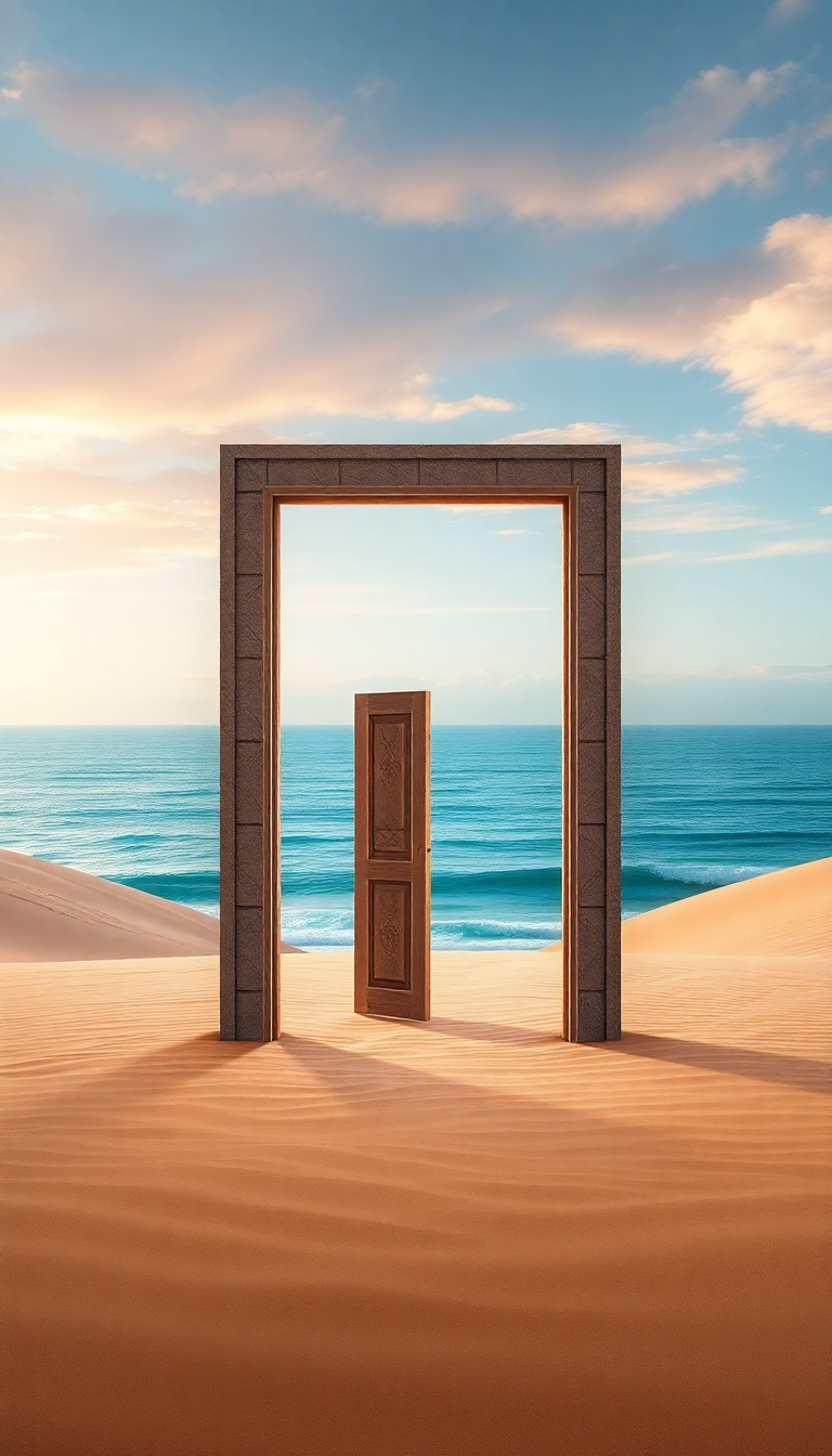 Door Standing Alone In Desert Digital art Wallpaper
