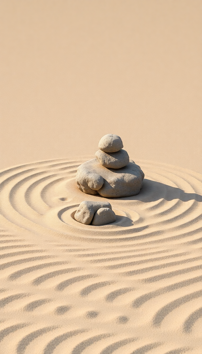 Zen Rock Garden Raked Sand Photorealistic Wallpaper
