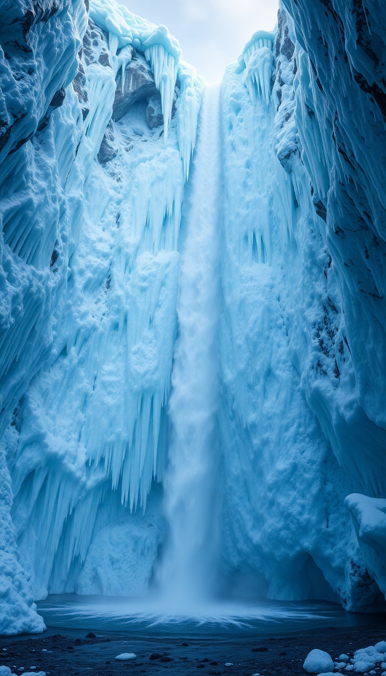 Frozen Waterfall Ice Formations Winter Photorealistic Wallpaper