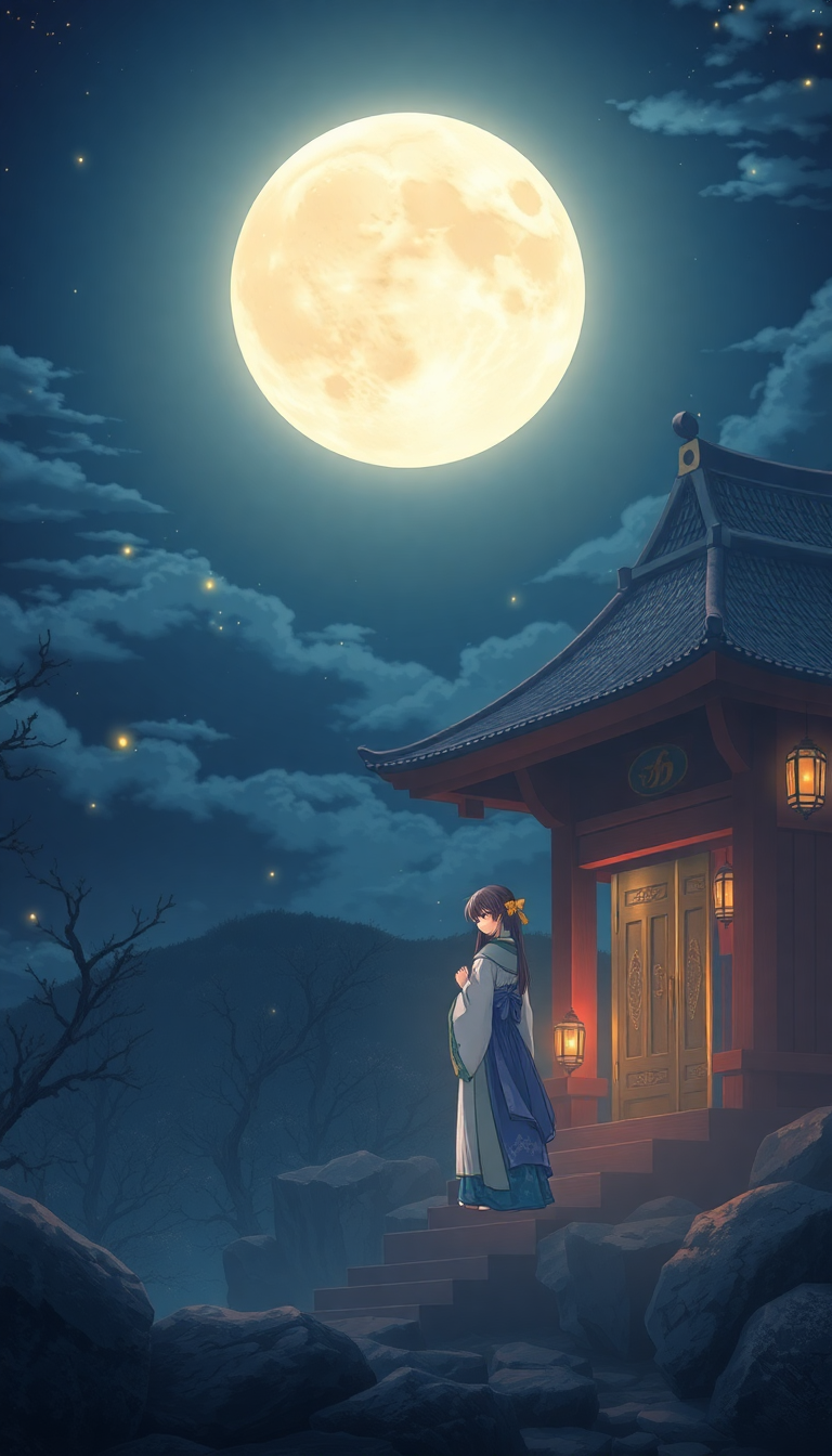 Moonlit Shrine Maiden Anime Mystical Anime Wallpaper