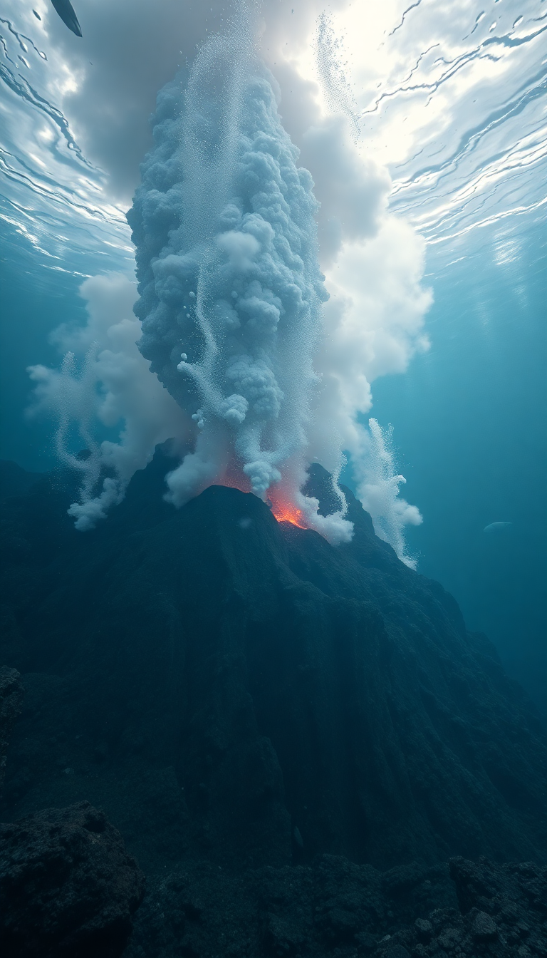 Underwater Volcano Vents Smoke Sea Photorealistic Wallpaper