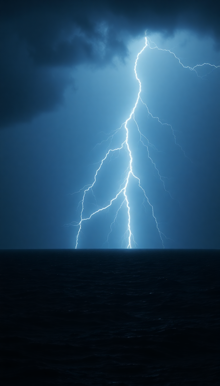 Lightning Storm Over Dark Ocean Photorealistic Wallpaper
