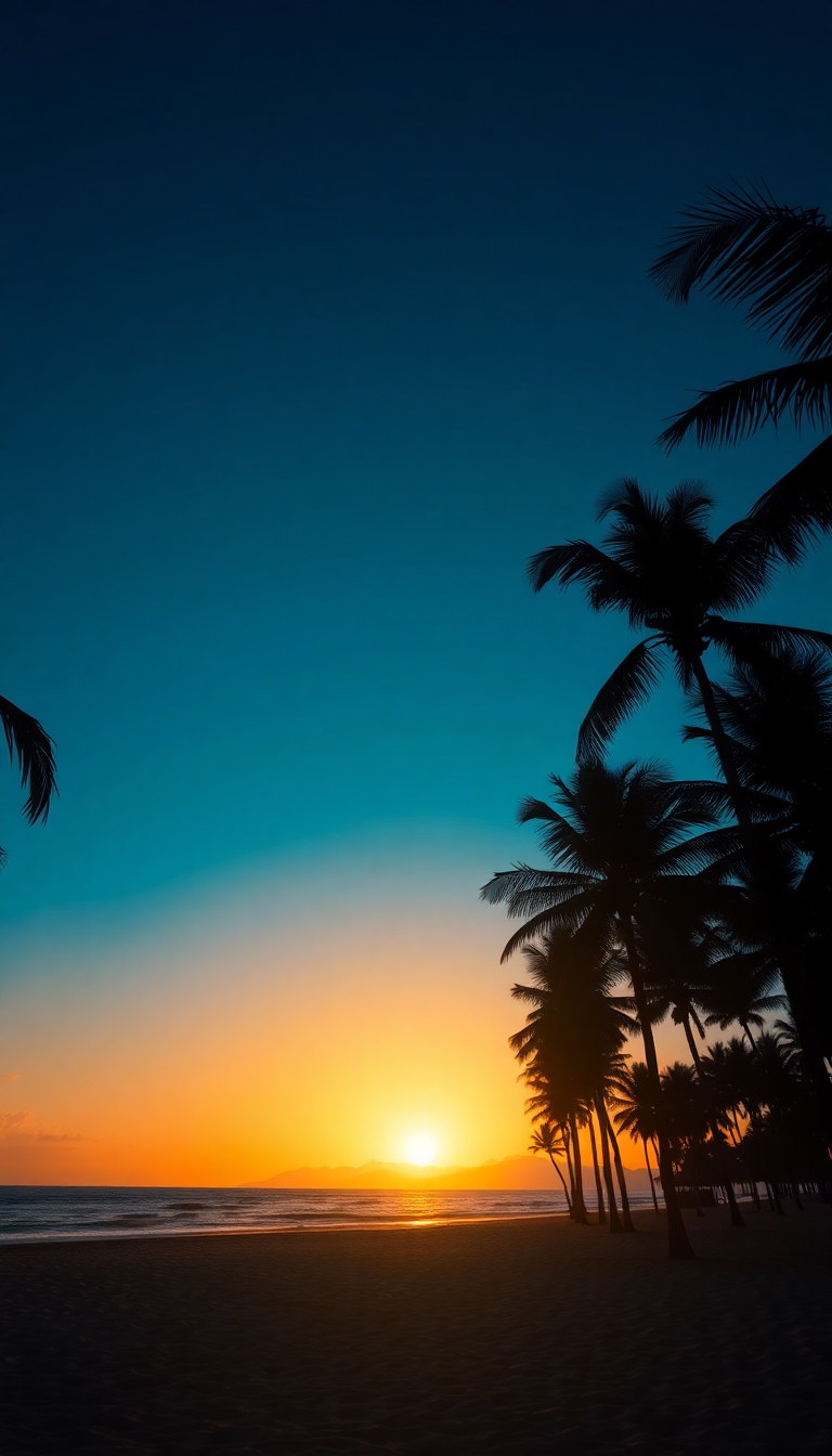 Summer Sunset Beach Silhouette Palm Photorealistic Wallpaper