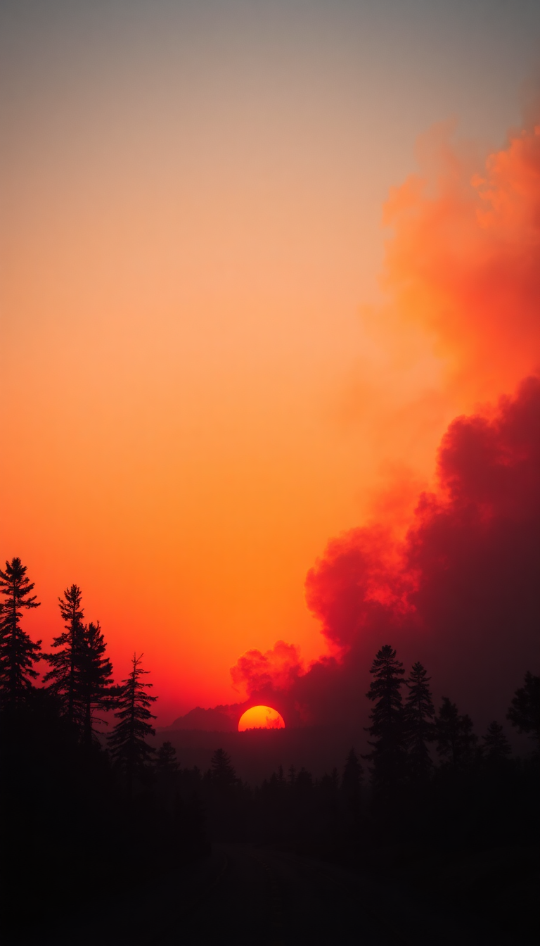 Sunset After Wildfire Smoke Creating Photorealistic Wallpaper