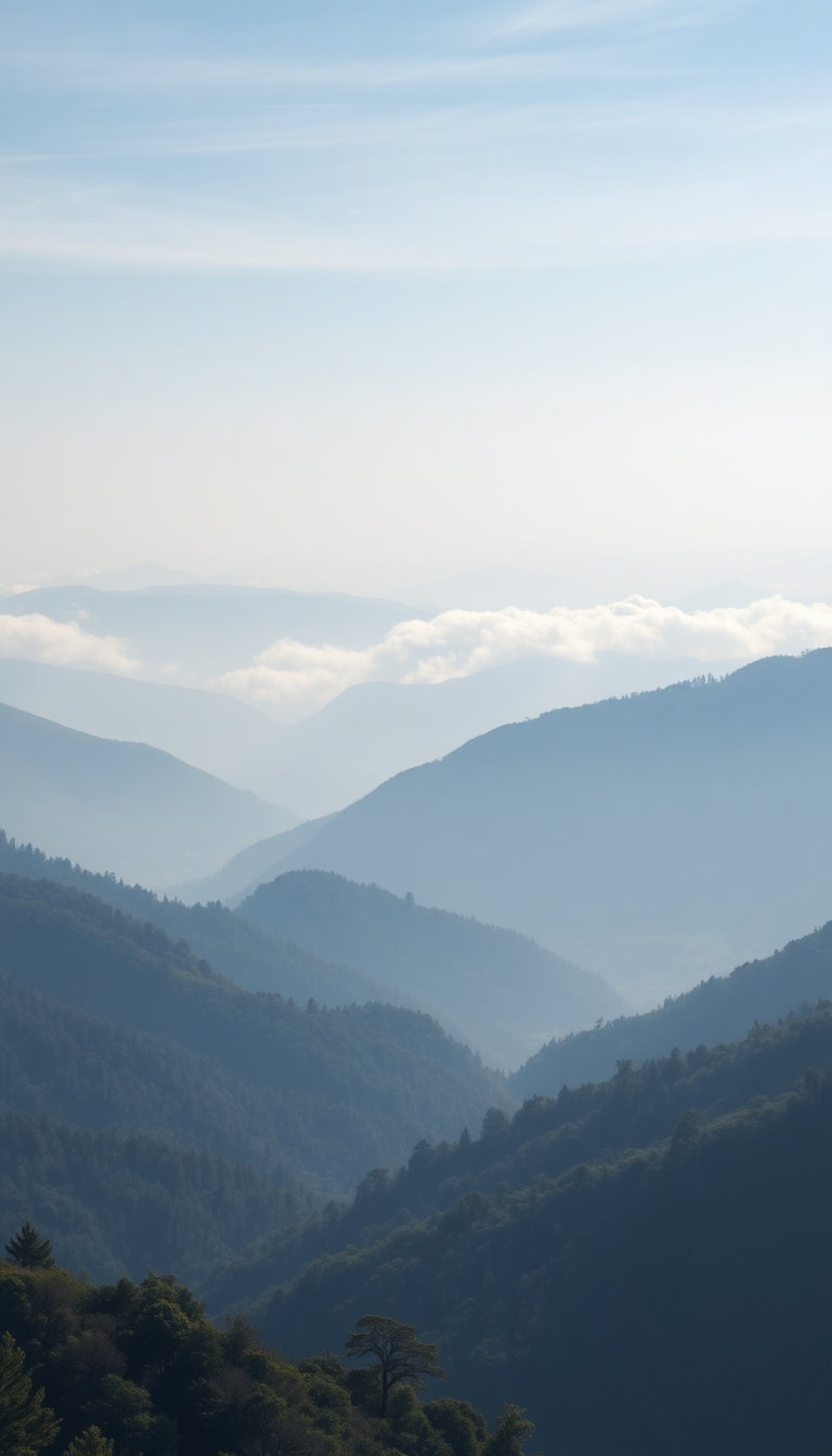 Fog Rolling Over Mountains Valley Photorealistic Wallpaper