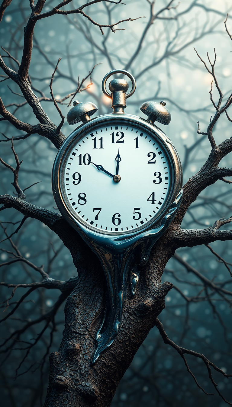 Melting Clock On Tree Branch Digital art Wallpaper