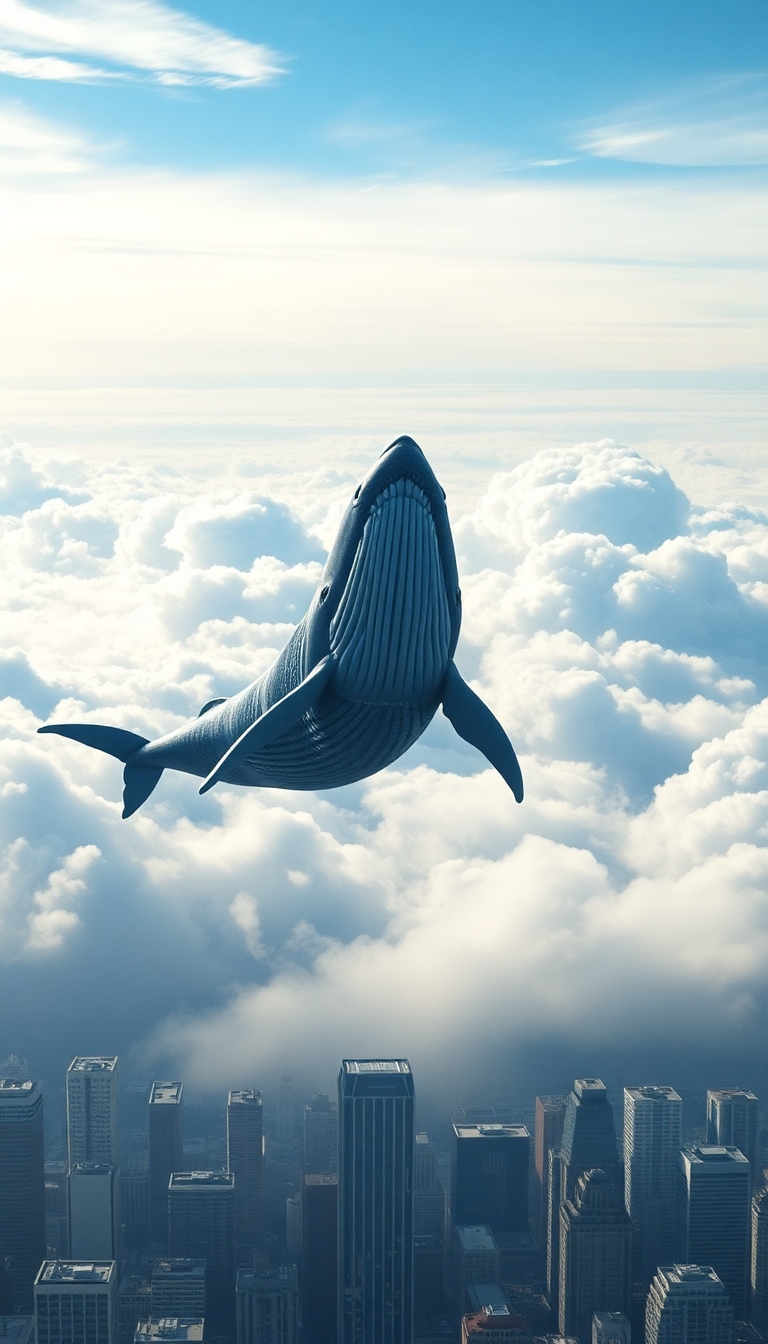 Giant Whale Swimming Through Clouds Digital art Wallpaper