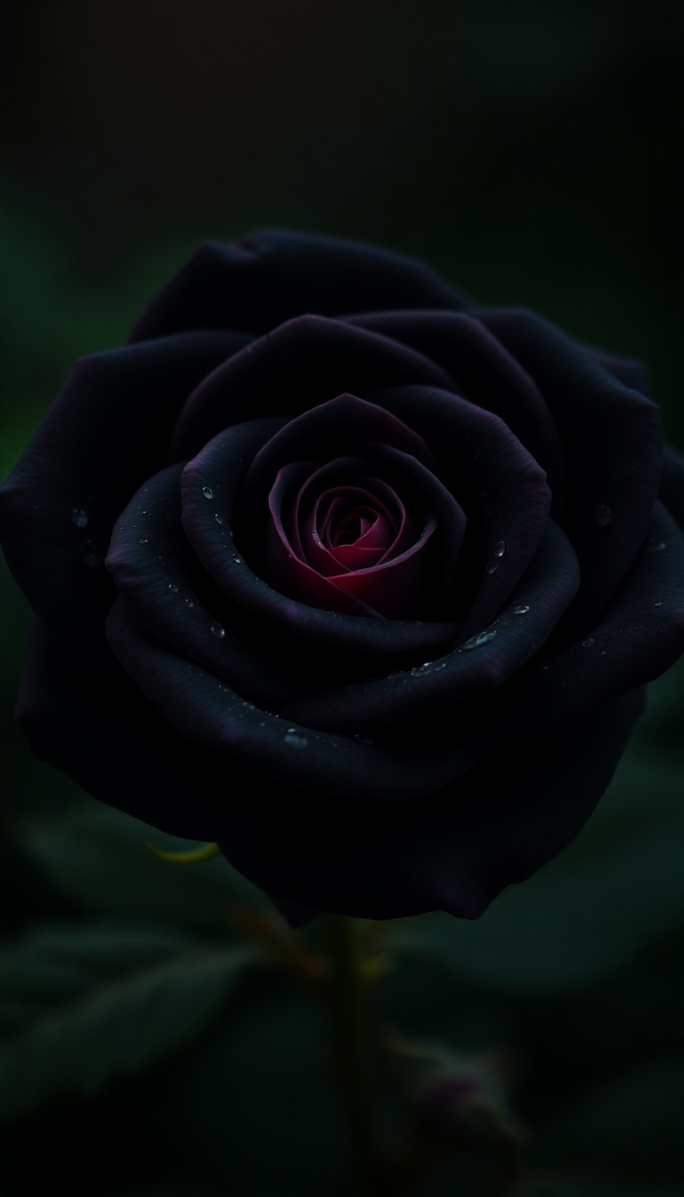 Black Rose With Water Droplets Photorealistic Wallpaper