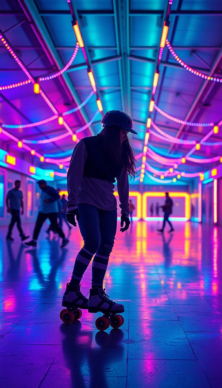 Roller Skating Rink 80s Neon Photorealistic Wallpaper