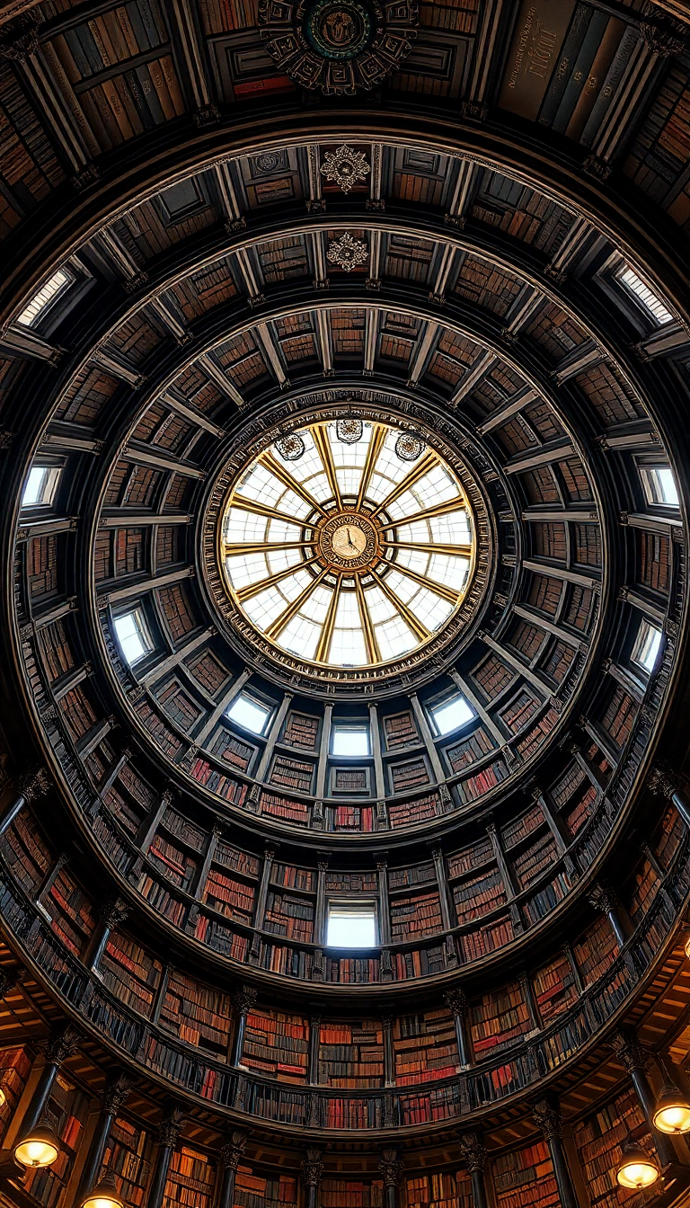 Library Spiral Dome Ceiling Old Photorealistic Wallpaper