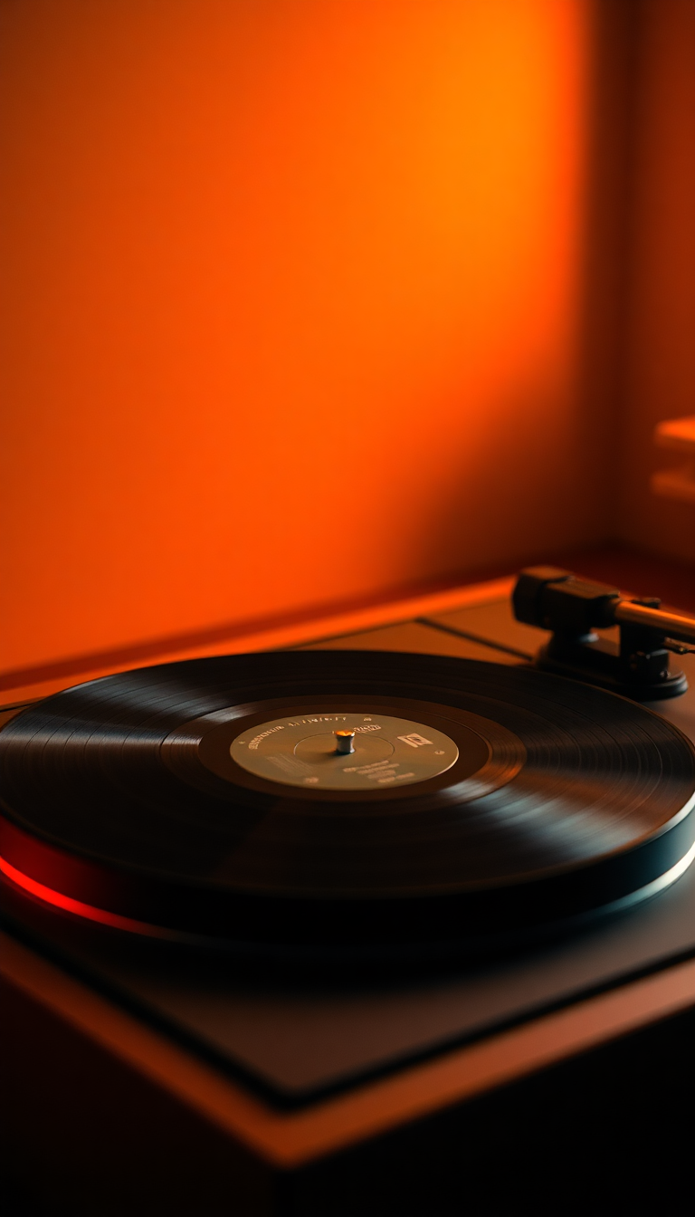 Vinyl Record Player Warm Lighting Photorealistic Wallpaper