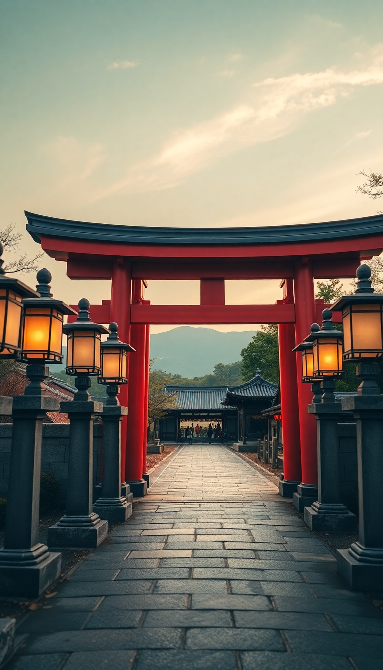 Japanese Temple Gate Torii Path Photorealistic Wallpaper