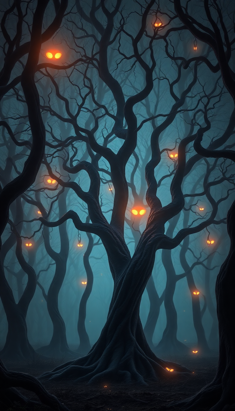 Dark Enchanted Forest Twisted Trees Digital art Wallpaper