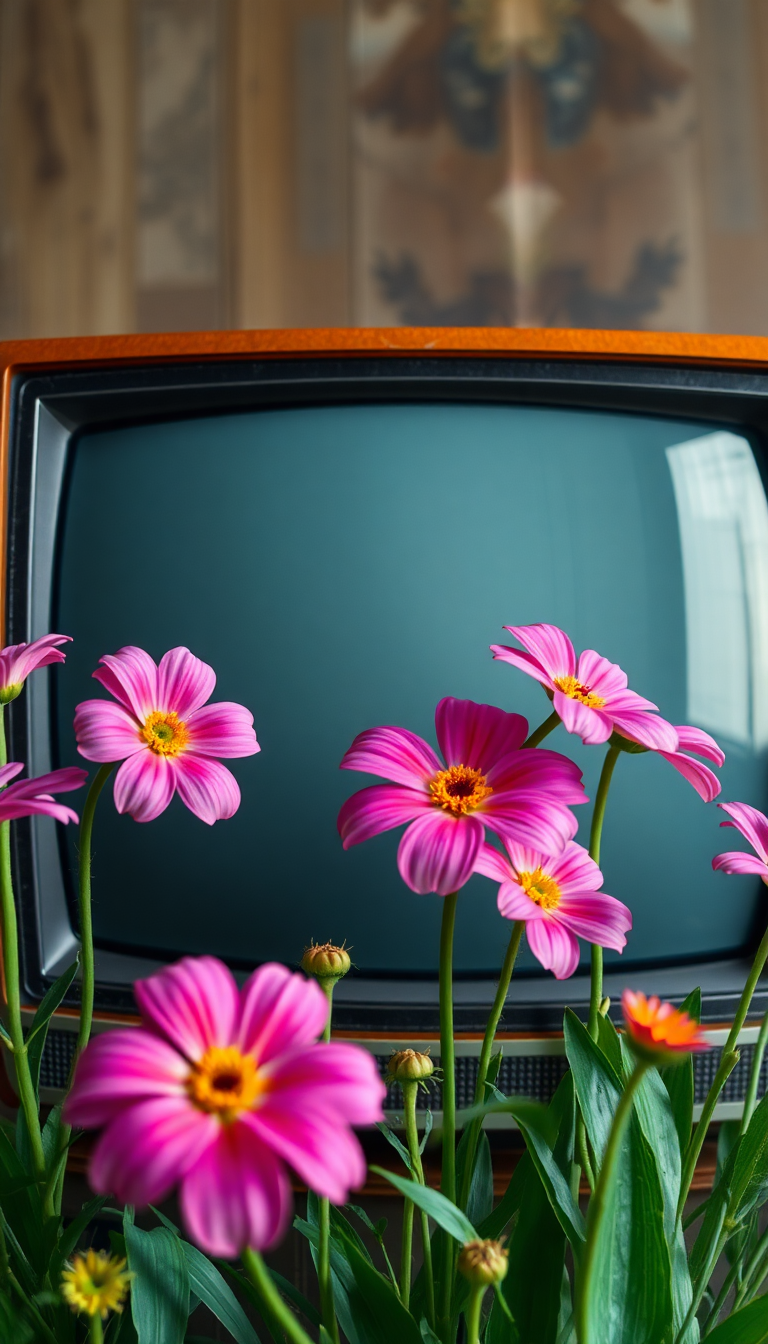 Flowers Growing From Old Television Digital art Wallpaper