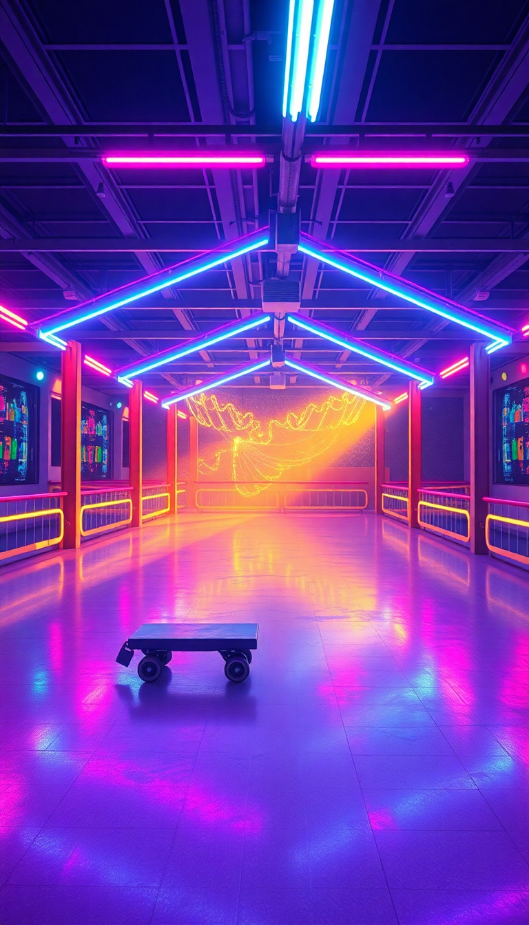 Roller Skating Rink 80s Neon Photorealistic Wallpaper