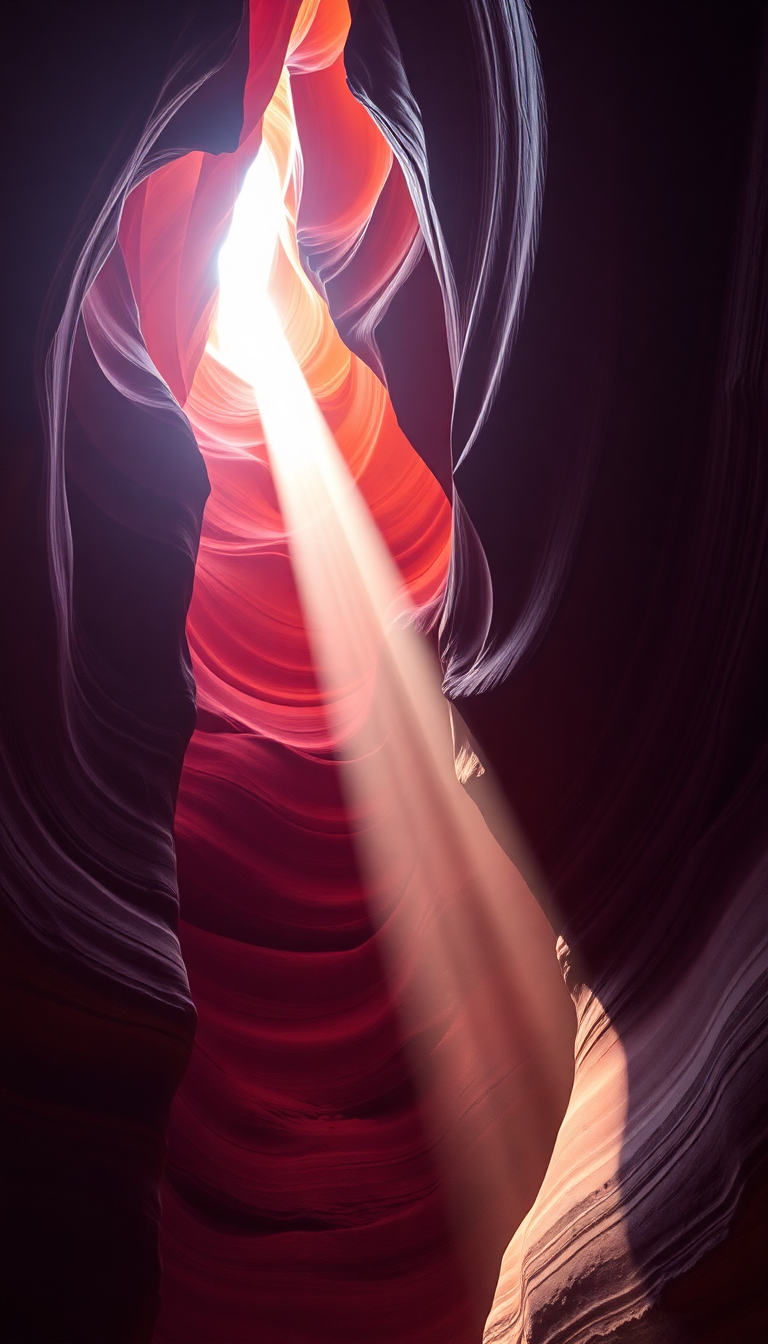 Slot Canyon Light Beam Hitting Photorealistic Wallpaper