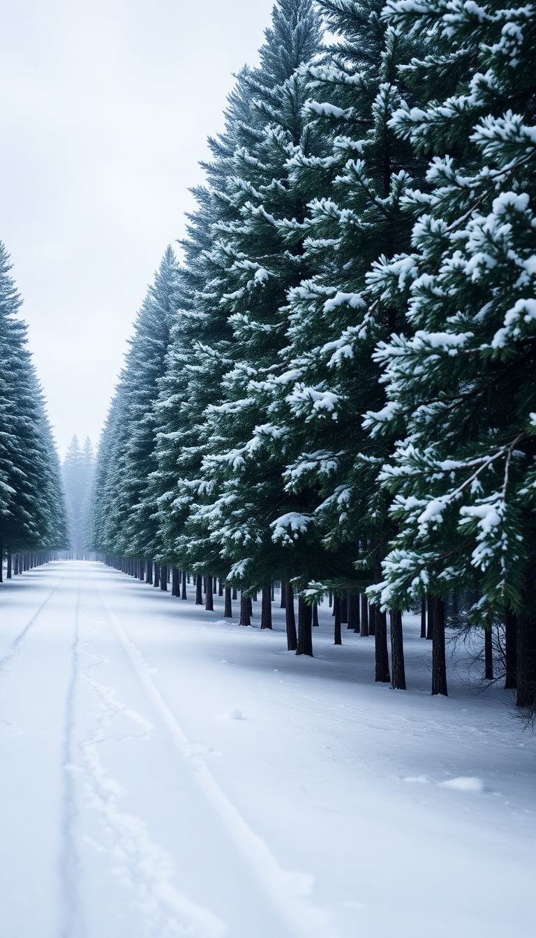 Winter First Snow Pine Trees Photorealistic Wallpaper