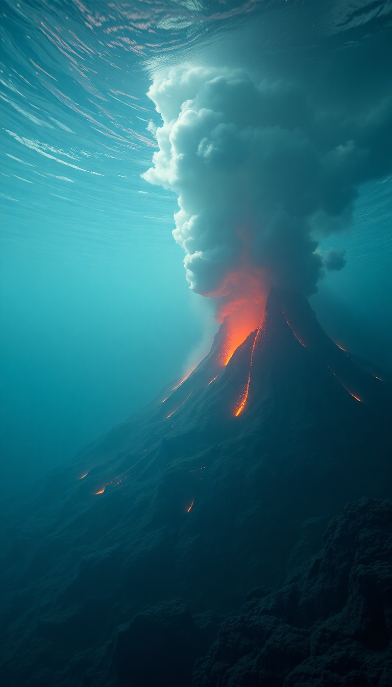 Underwater Volcano Vents Smoke Sea Photorealistic Wallpaper