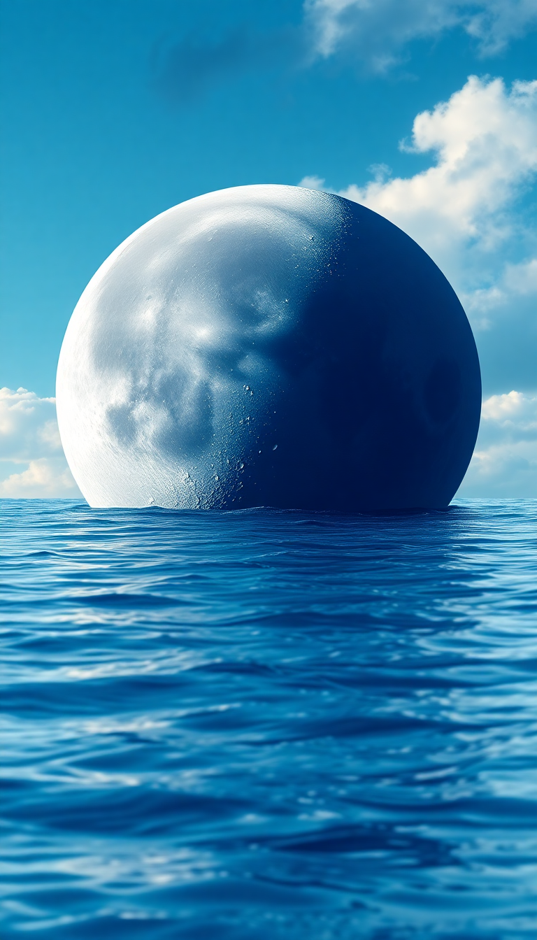 Giant Moon Touching Ocean Surface Digital art Wallpaper