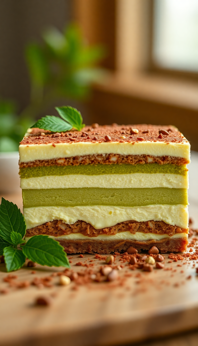 Matcha Tiramisu Layers Green Tea Photorealistic Wallpaper