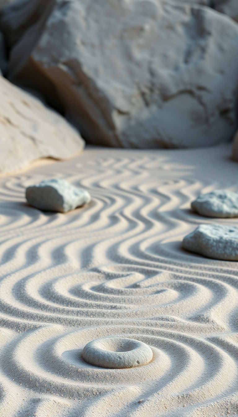 Zen Rock Garden Raked Sand Photorealistic Wallpaper