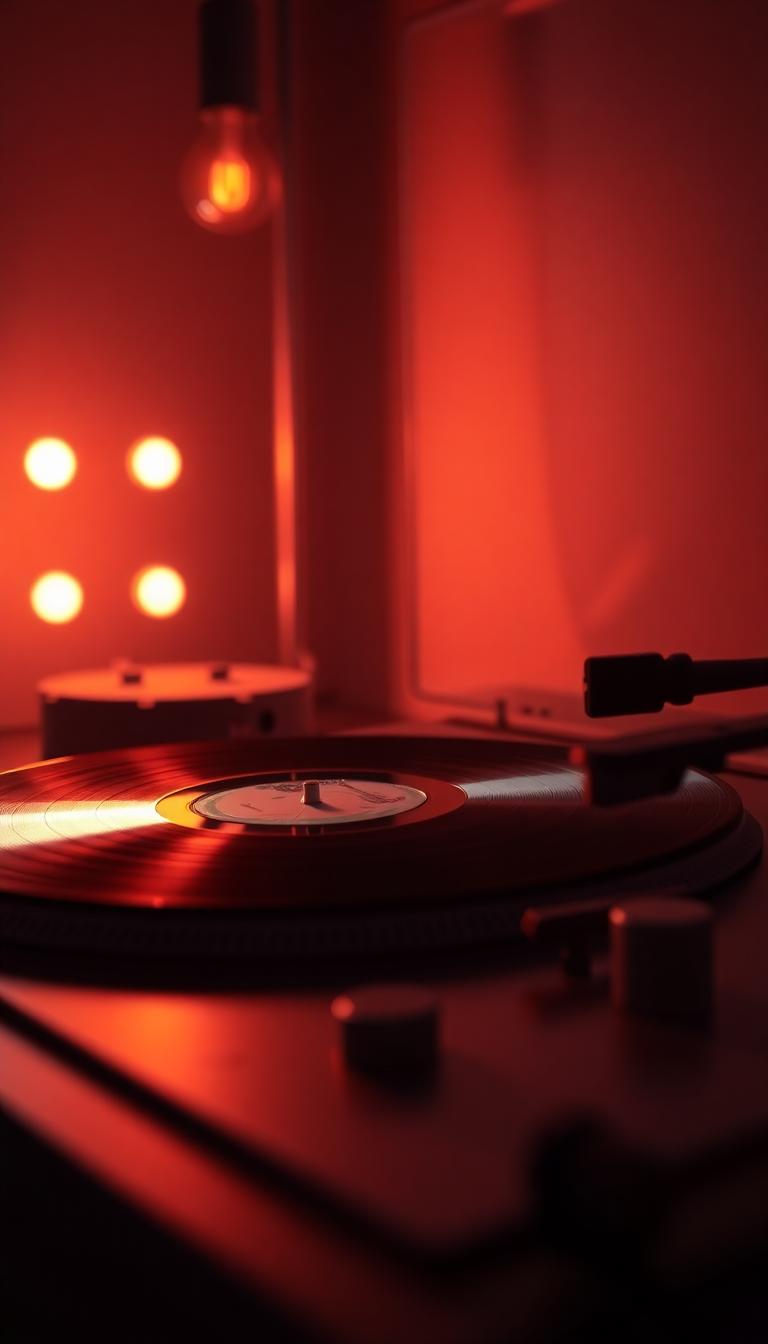 Vinyl Record Player Warm Lighting Photorealistic Wallpaper