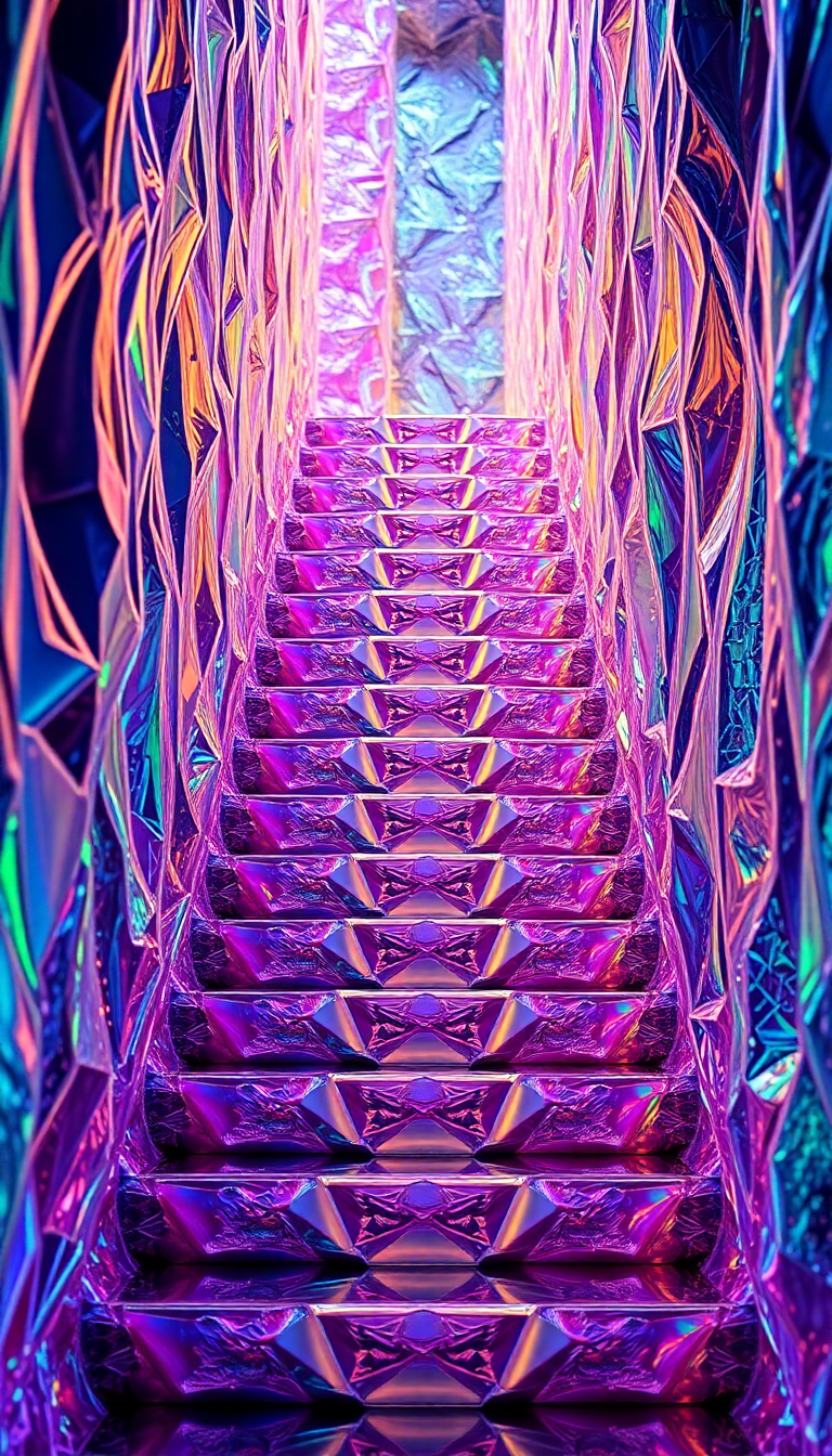 Bismuth Crystal Formation Rainbow Metallic Photorealistic Wallpaper