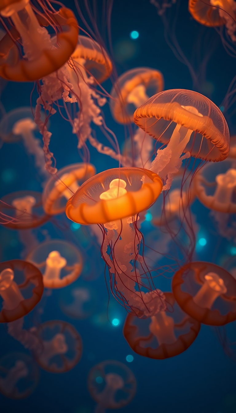 Jellyfish Swarm Deep Ocean Bioluminescent Photorealistic Wallpaper