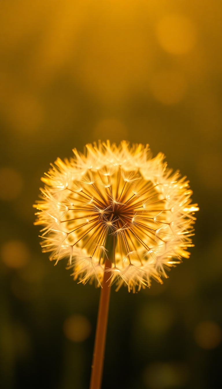 Dandelion Seeds Floating In Golden Aesthetic Wallpaper