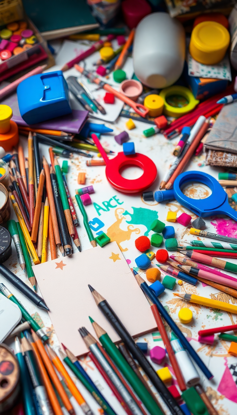 Art Supplies Scattered Creative Mess Photorealistic Wallpaper