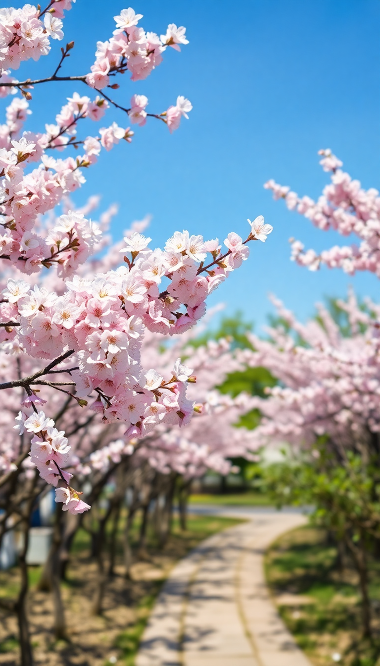 Spring Cherry Blossoms Japan Peak Photorealistic Wallpaper