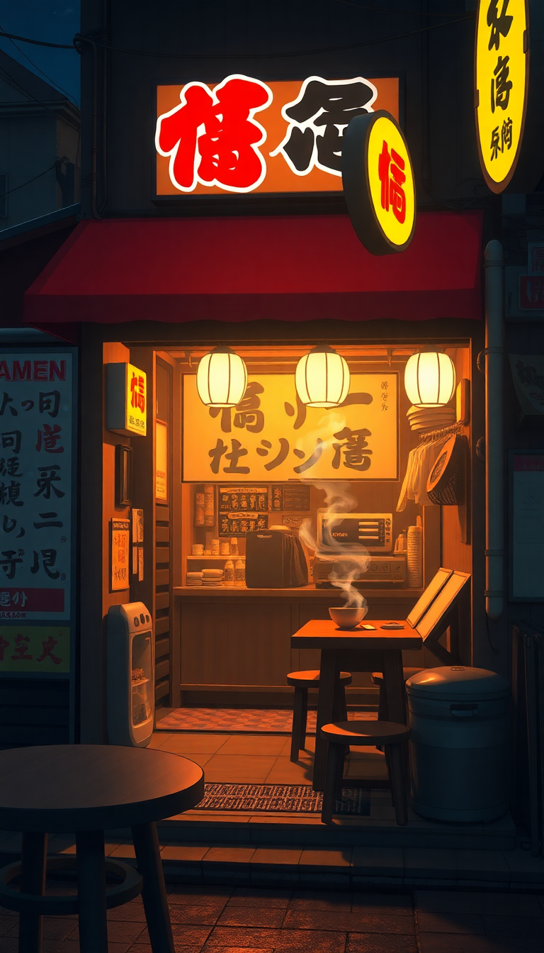 Cozy Ramen Shop At Night Anime Wallpaper