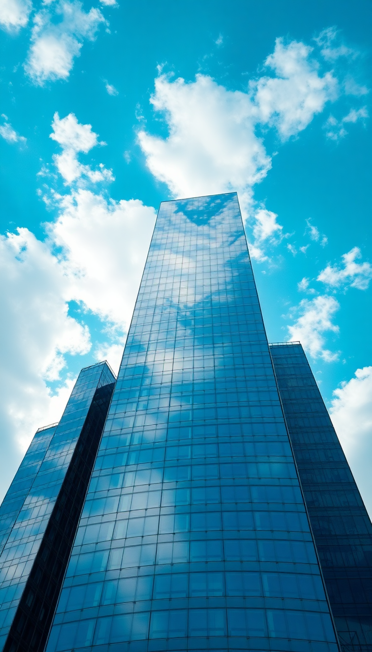 Glass Skyscraper Reflections Clouds Warped Photorealistic Wallpaper