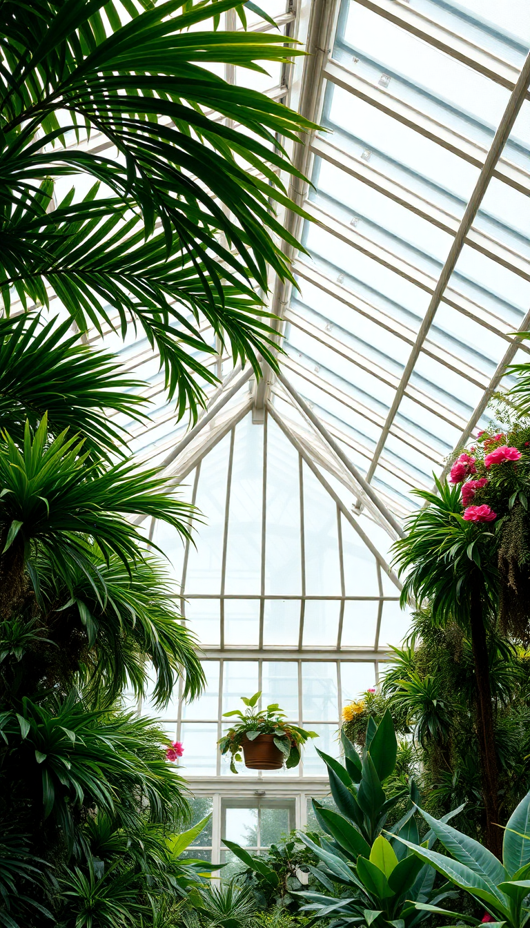 Greenhouse Interior Botanical Garden Glass Photorealistic Wallpaper