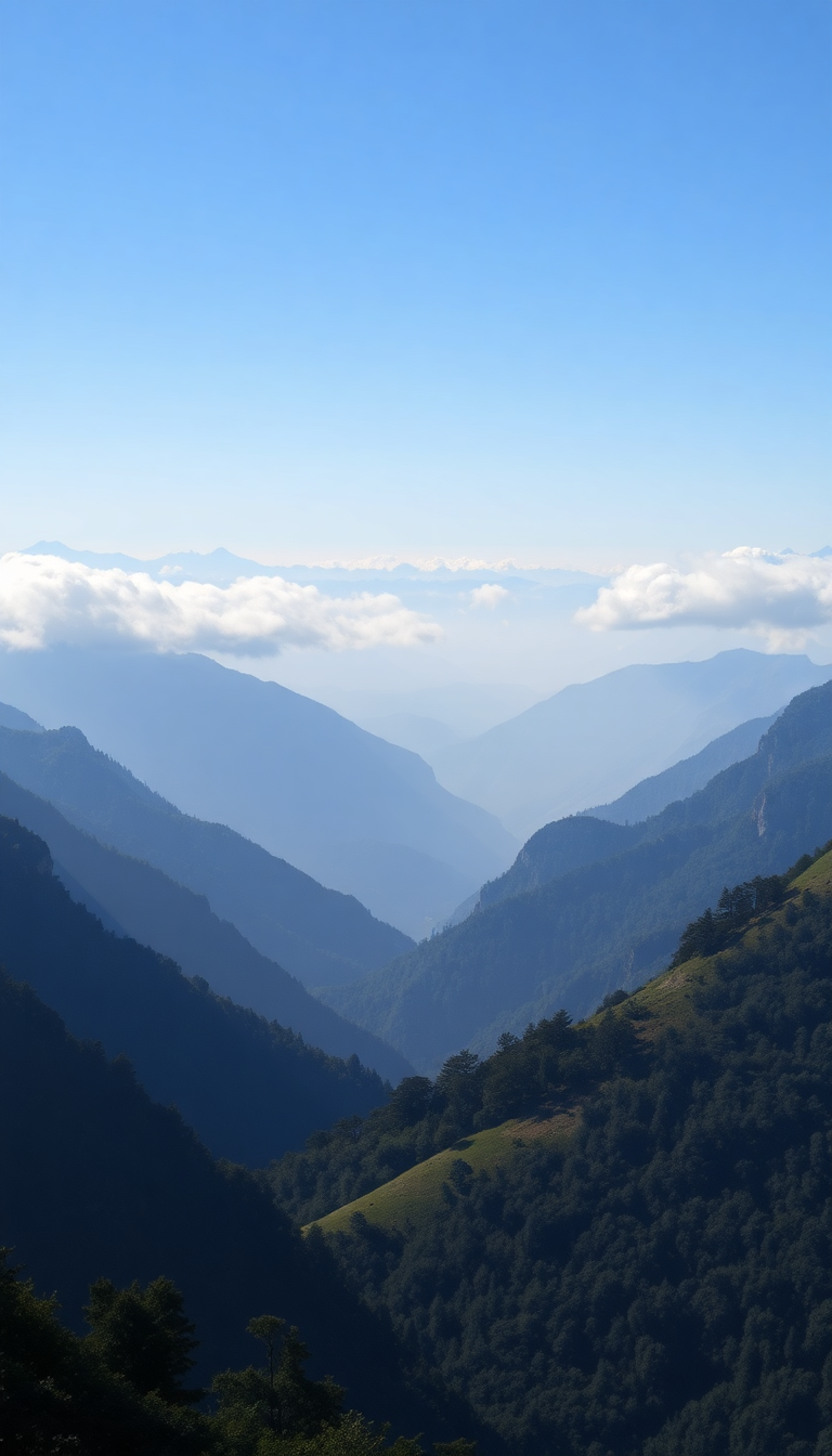 Fog Rolling Over Mountains Valley Photorealistic Wallpaper