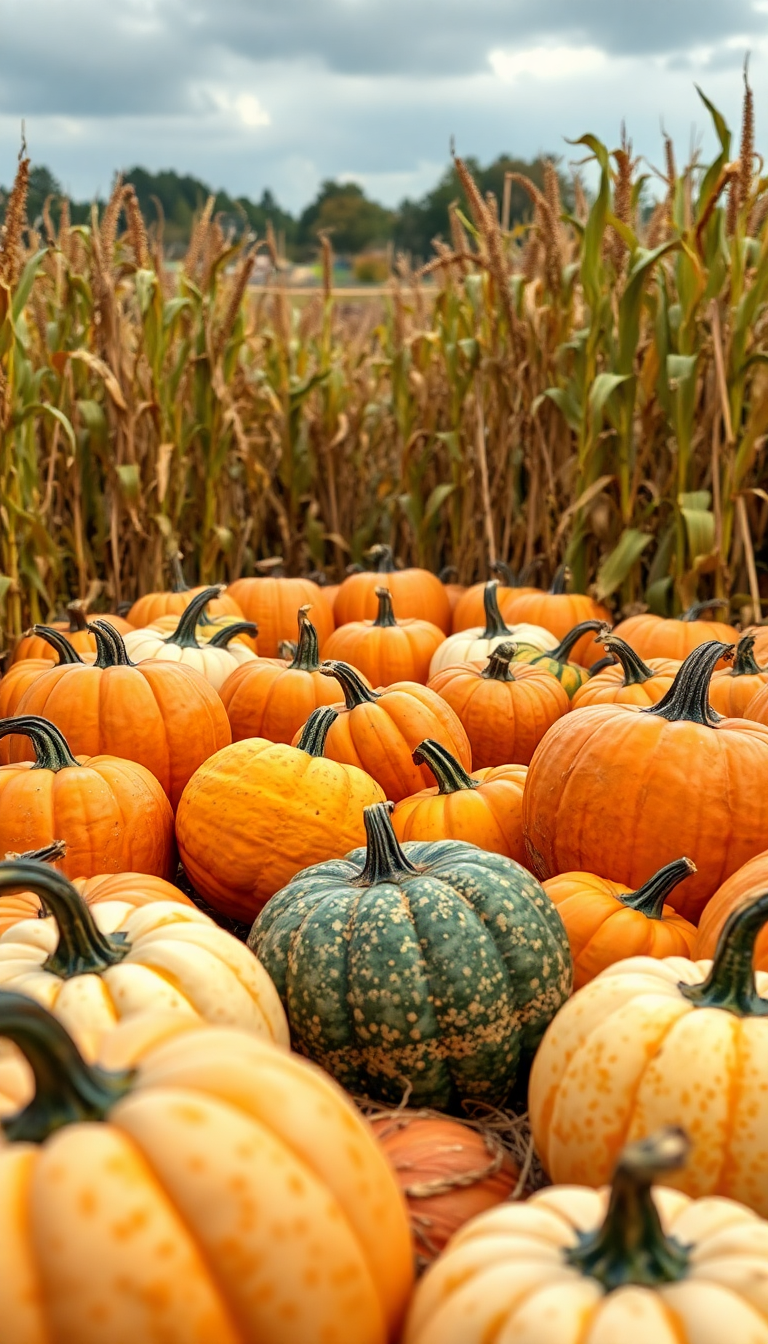Autumn Harvest Pumpkins Corn Farm Photorealistic Wallpaper