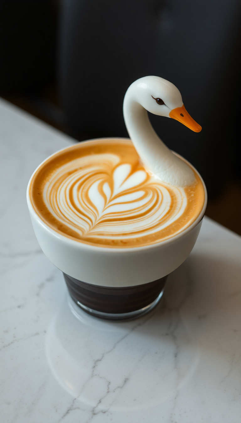 Perfect Latte Art Swan Milk Photorealistic Wallpaper