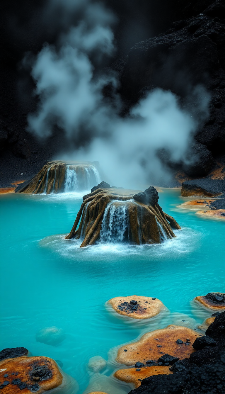 Volcanic Hot Springs Steam Rising Photorealistic Wallpaper