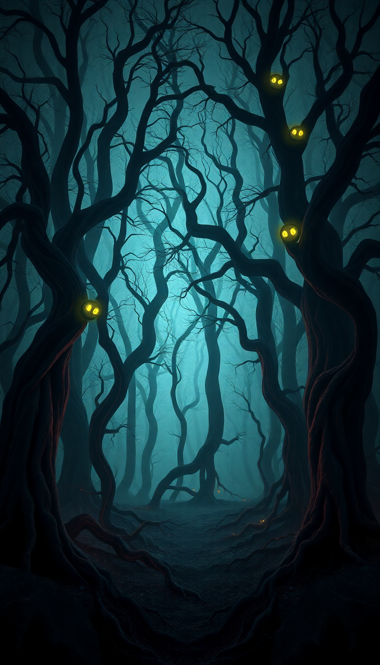 Dark Enchanted Forest Twisted Trees Digital art Wallpaper