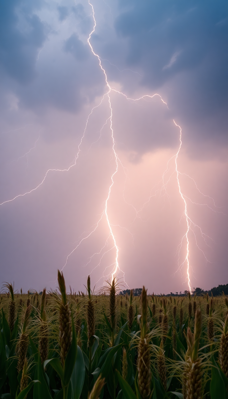 Summer Thunderstorm Lightning Over Cornfield Photorealistic Wallpaper