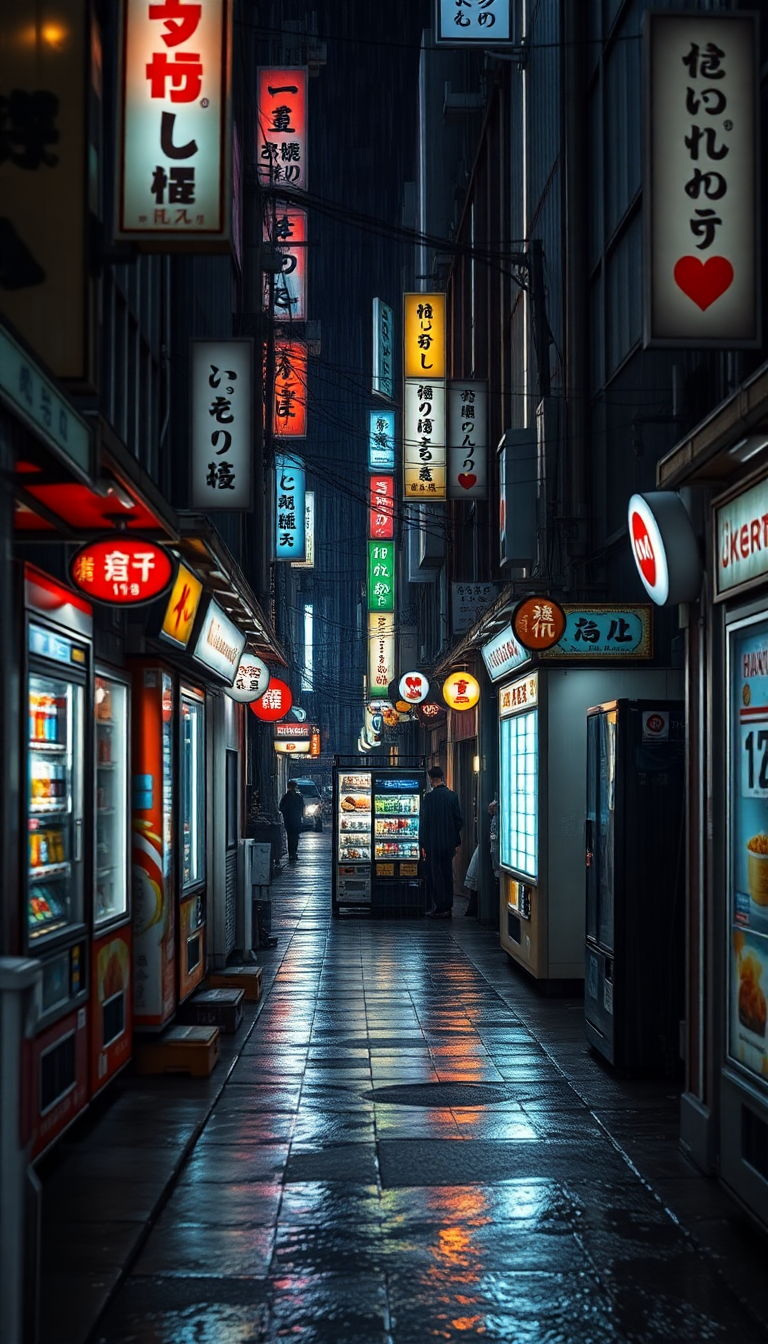 Tokyo Alley At Night Vending Photorealistic Wallpaper