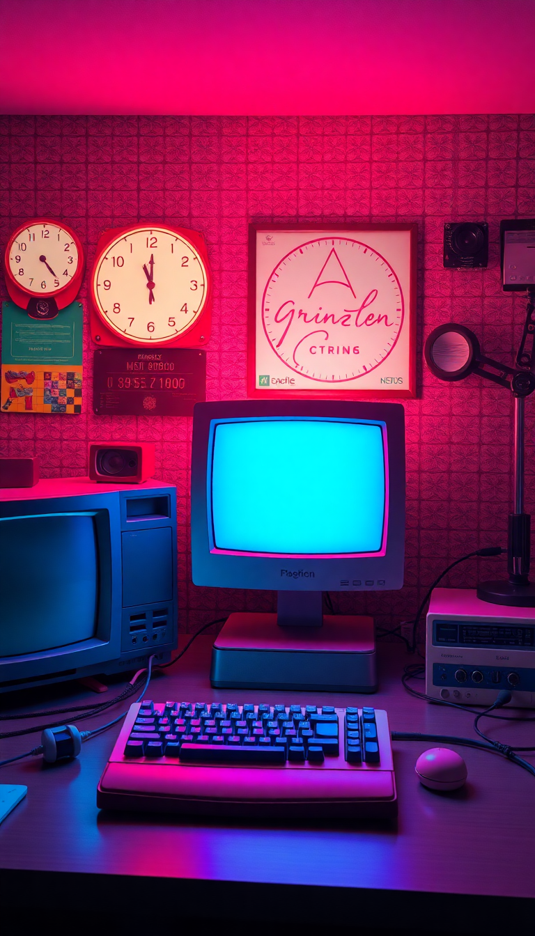 Retro Computer Setup 90s Aesthetic Photorealistic Wallpaper