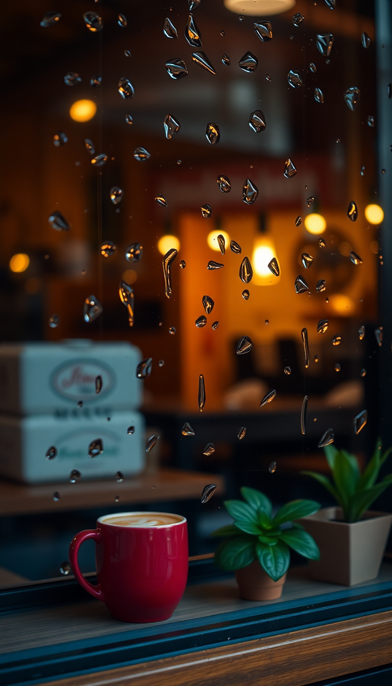 Coffee Shop Window Rain Outside Aesthetic Wallpaper