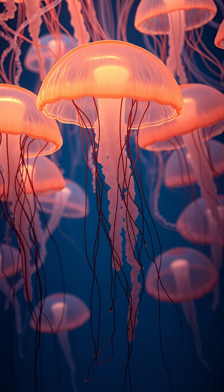 School Of Jellyfish Pulsing Glowing Photorealistic Wallpaper