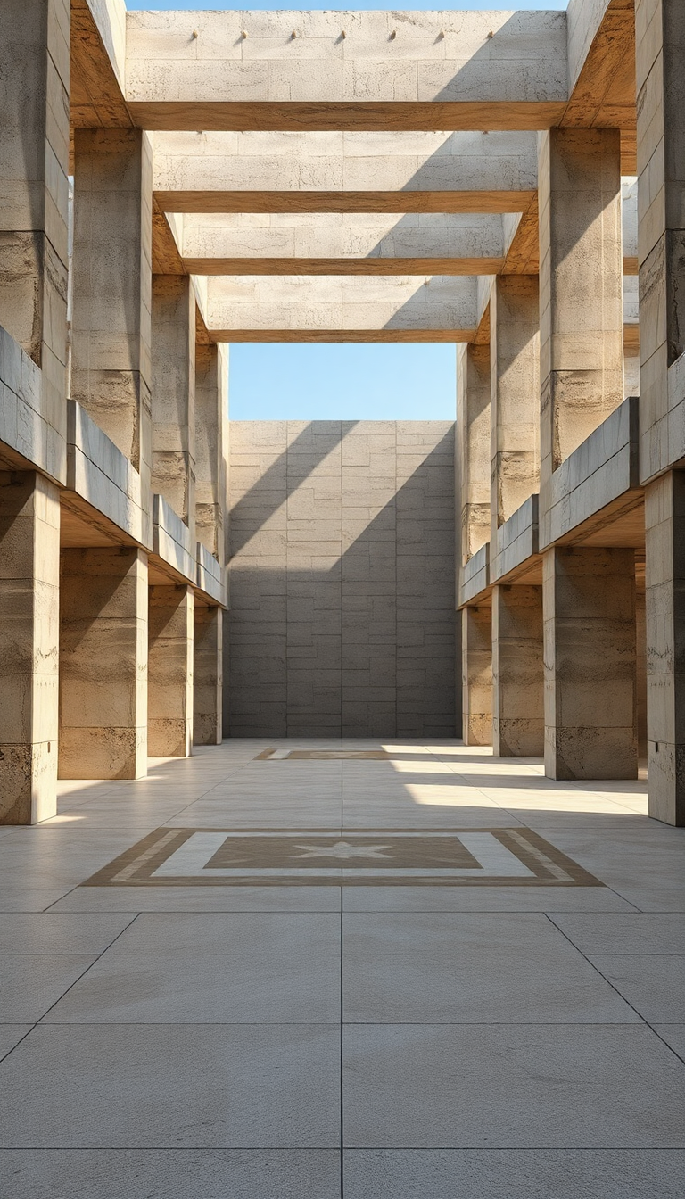 Brutalist Architecture Concrete Geometric Shadows Photorealistic Wallpaper