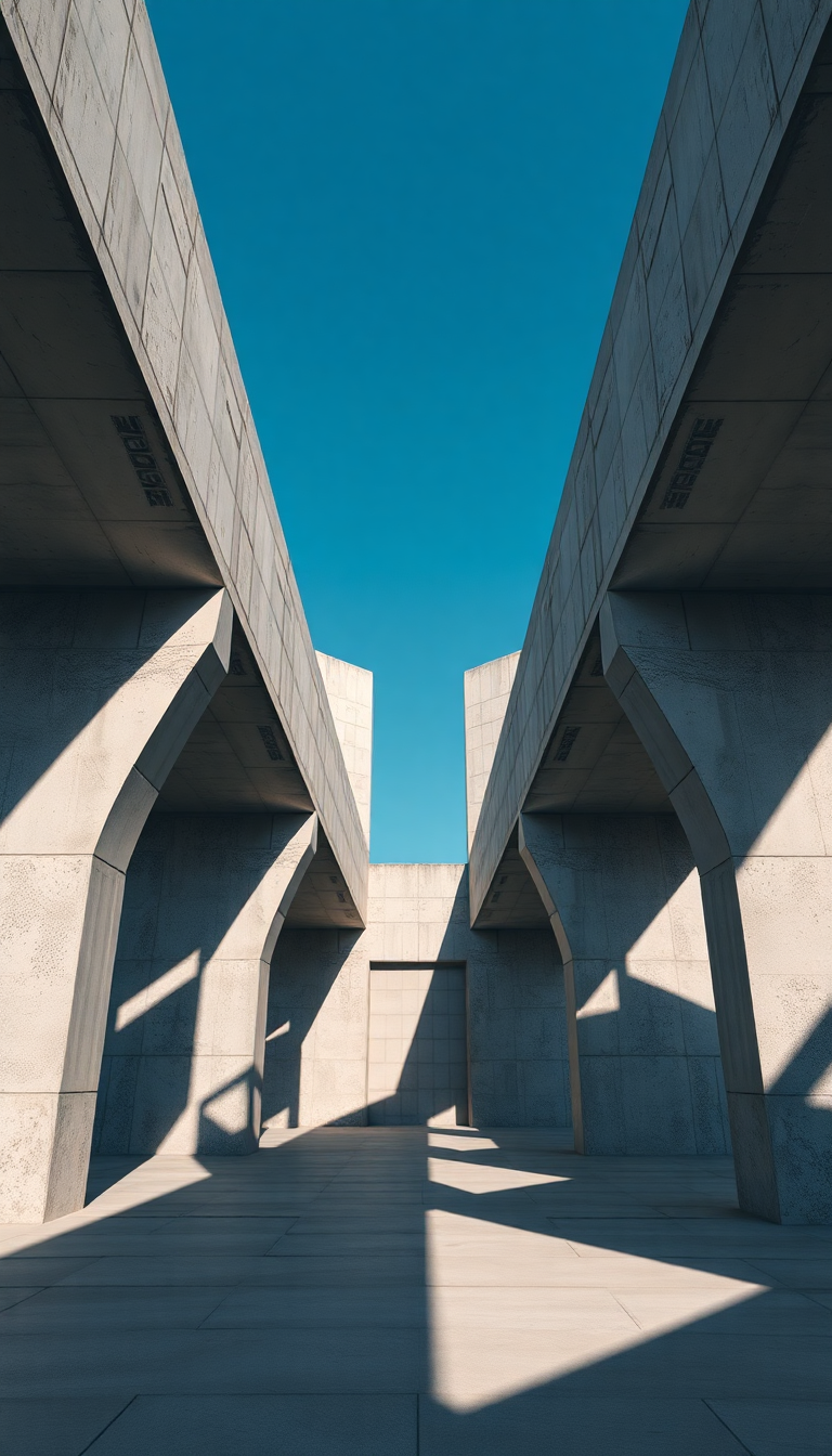 Brutalist Architecture Concrete Geometric Shadows Photorealistic Wallpaper