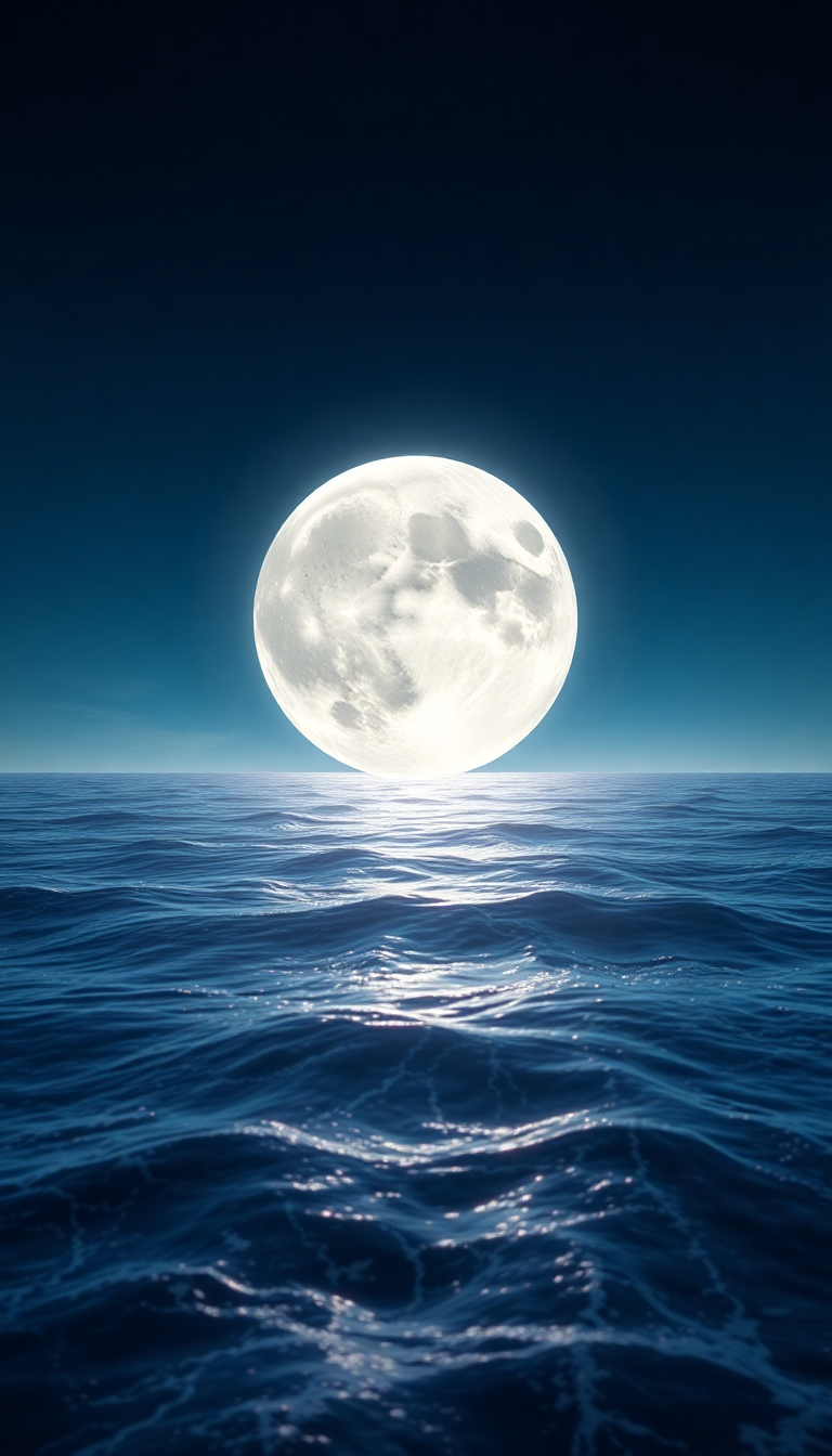 Giant Moon Touching Ocean Surface Digital art Wallpaper