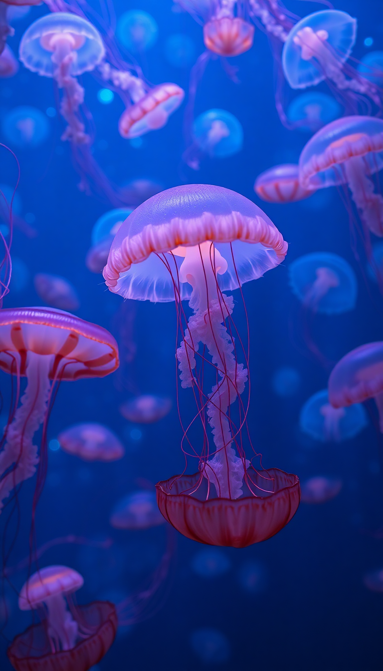 Jellyfish Swarm Deep Ocean Bioluminescent Photorealistic Wallpaper