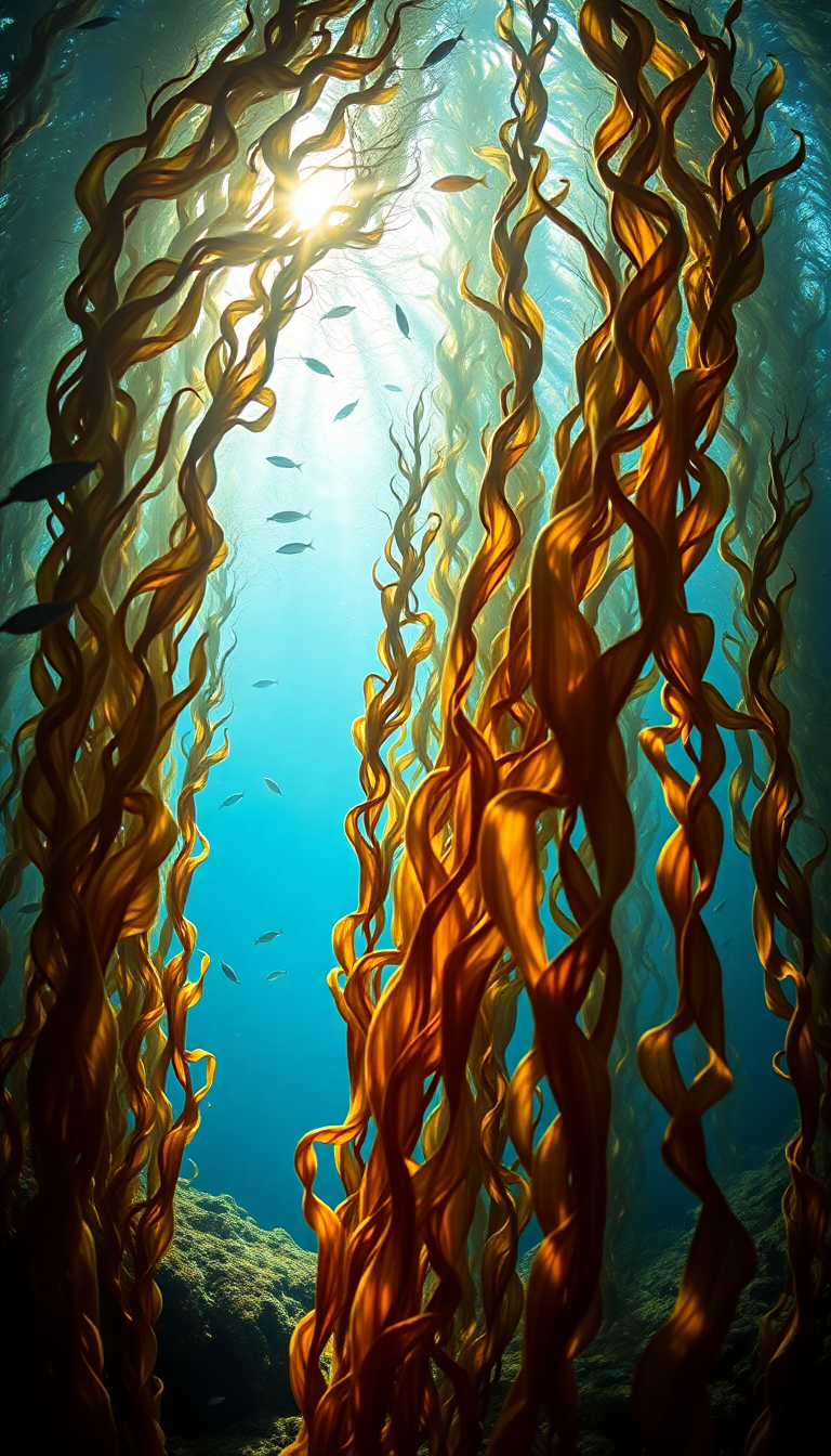 Underwater Forest Kelp Swaying Fish Photorealistic Wallpaper
